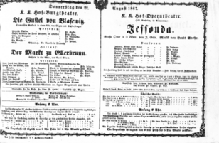 Theaterzettel (Oper und Burgtheater in Wien) 18670822 Seite: 1