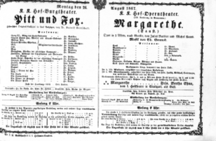 Theaterzettel (Oper und Burgtheater in Wien) 18670826 Seite: 1