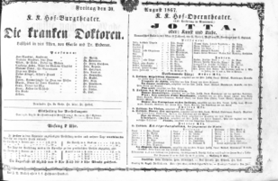 Theaterzettel (Oper und Burgtheater in Wien) 18670830 Seite: 1