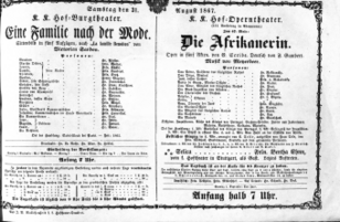 Theaterzettel (Oper und Burgtheater in Wien) 18670831 Seite: 1