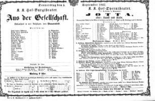 Theaterzettel (Oper und Burgtheater in Wien) 18670905 Seite: 1