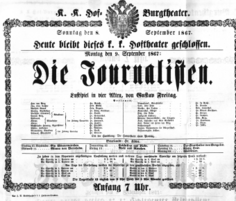 Theaterzettel (Oper und Burgtheater in Wien) 18670908 Seite: 1