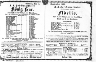 Theaterzettel (Oper und Burgtheater in Wien) 18670915 Seite: 1