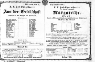 Theaterzettel (Oper und Burgtheater in Wien) 18670918 Seite: 1