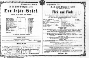 Theaterzettel (Oper und Burgtheater in Wien) 18670919 Seite: 1