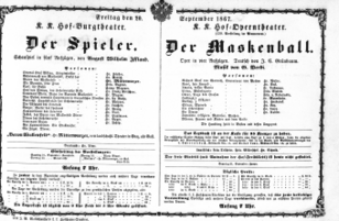 Theaterzettel (Oper und Burgtheater in Wien) 18670920 Seite: 1