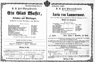 Theaterzettel (Oper und Burgtheater in Wien) 18671003 Seite: 1