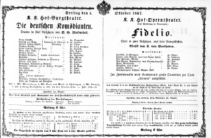 Theaterzettel (Oper und Burgtheater in Wien) 18671004 Seite: 1