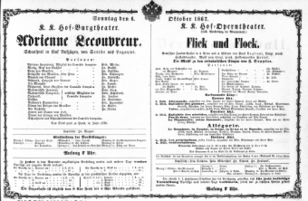 Theaterzettel (Oper und Burgtheater in Wien) 18671006 Seite: 1
