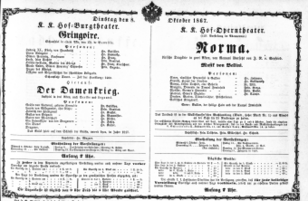 Theaterzettel (Oper und Burgtheater in Wien) 18671008 Seite: 1