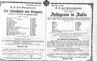 Theaterzettel (Oper und Burgtheater in Wien) 18671012 Seite: 1