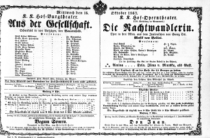 Theaterzettel (Oper und Burgtheater in Wien) 18671016 Seite: 1
