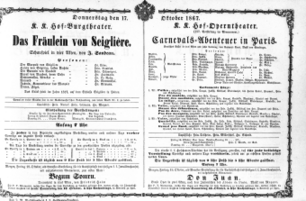 Theaterzettel (Oper und Burgtheater in Wien) 18671017 Seite: 1