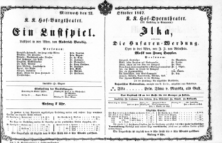 Theaterzettel (Oper und Burgtheater in Wien) 18671023 Seite: 1