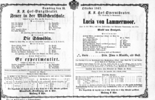 Theaterzettel (Oper und Burgtheater in Wien) 18671026 Seite: 1