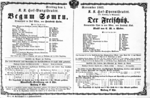 Theaterzettel (Oper und Burgtheater in Wien) 18671101 Seite: 1