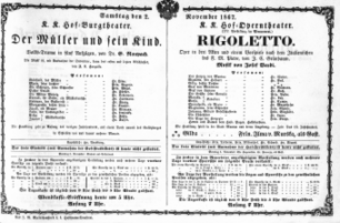 Theaterzettel (Oper und Burgtheater in Wien) 18671102 Seite: 1