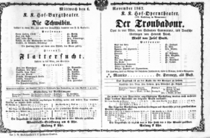Theaterzettel (Oper und Burgtheater in Wien) 18671106 Seite: 1