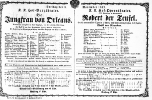 Theaterzettel (Oper und Burgtheater in Wien) 18671108 Seite: 1
