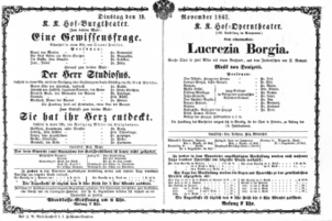 Theaterzettel (Oper und Burgtheater in Wien) 18671119 Seite: 1