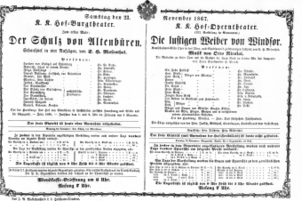 Theaterzettel (Oper und Burgtheater in Wien) 18671123 Seite: 1