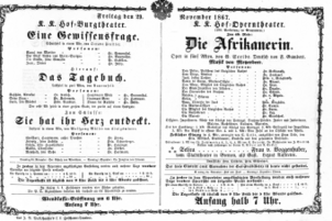 Theaterzettel (Oper und Burgtheater in Wien) 18671129 Seite: 1
