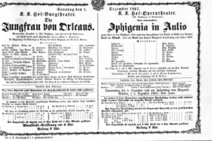 Theaterzettel (Oper und Burgtheater in Wien) 18671201 Seite: 1