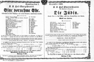 Theaterzettel (Oper und Burgtheater in Wien) 18671207 Seite: 1