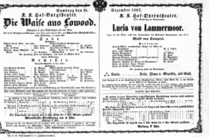 Theaterzettel (Oper und Burgtheater in Wien) 18671221 Seite: 1