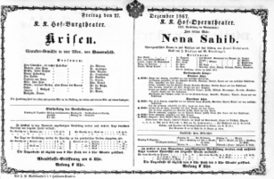 Theaterzettel (Oper und Burgtheater in Wien) 18671227 Seite: 1