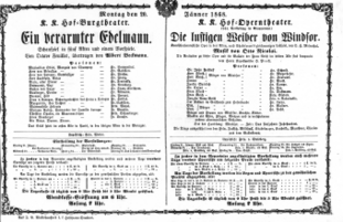 Theaterzettel (Oper und Burgtheater in Wien) 18680120 Seite: 1