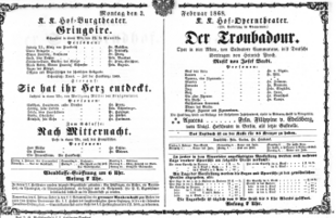 Theaterzettel (Oper und Burgtheater in Wien) 18680203 Seite: 1