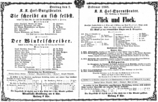 Theaterzettel (Oper und Burgtheater in Wien) 18680207 Seite: 1