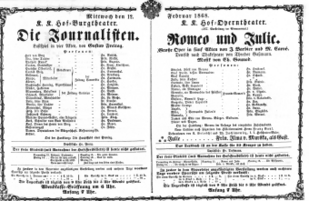 Theaterzettel (Oper und Burgtheater in Wien) 18680212 Seite: 1