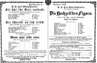 Theaterzettel (Oper und Burgtheater in Wien) 18680214 Seite: 1