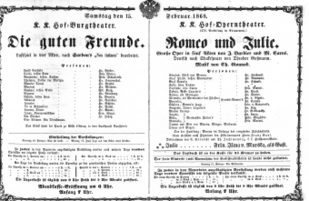 Theaterzettel (Oper und Burgtheater in Wien) 18680215 Seite: 1