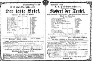 Theaterzettel (Oper und Burgtheater in Wien) 18680220 Seite: 1