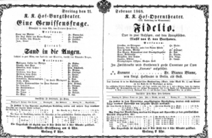 Theaterzettel (Oper und Burgtheater in Wien) 18680221 Seite: 1