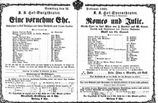 Theaterzettel (Oper und Burgtheater in Wien) 18680222 Seite: 1