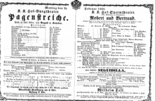 Theaterzettel (Oper und Burgtheater in Wien) 18680224 Seite: 1