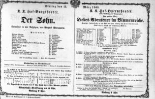 Theaterzettel (Oper und Burgtheater in Wien) 18680313 Seite: 1