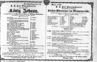 Theaterzettel (Oper und Burgtheater in Wien) 18680319 Seite: 1