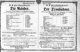 Theaterzettel (Oper und Burgtheater in Wien) 18680413 Seite: 1
