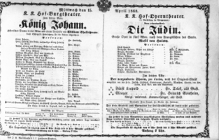 Theaterzettel (Oper und Burgtheater in Wien) 18680415 Seite: 1