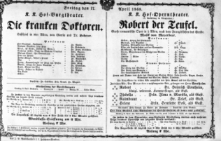 Theaterzettel (Oper und Burgtheater in Wien) 18680417 Seite: 1