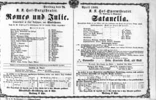 Theaterzettel (Oper und Burgtheater in Wien) 18680424 Seite: 1