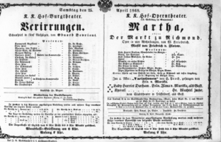 Theaterzettel (Oper und Burgtheater in Wien) 18680425 Seite: 1