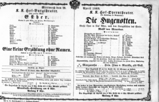 Theaterzettel (Oper und Burgtheater in Wien) 18680429 Seite: 1
