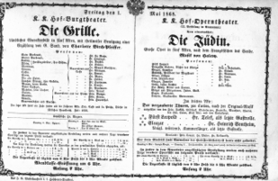 Theaterzettel (Oper und Burgtheater in Wien) 18680501 Seite: 1