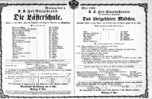Theaterzettel (Oper und Burgtheater in Wien) 18680504 Seite: 1